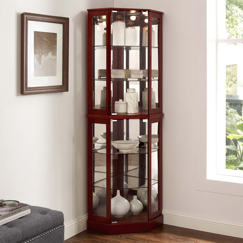 Vitrine de coin à 6 tablettes avec lumières, miroirs et tablettes réglables pour une vitrine élégante d'objets de collection