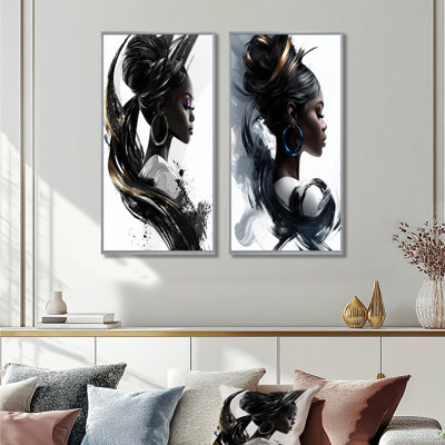 «Fashion Portrait Of African American Woman I», ensemble de 2 reproductions d'art sur toile