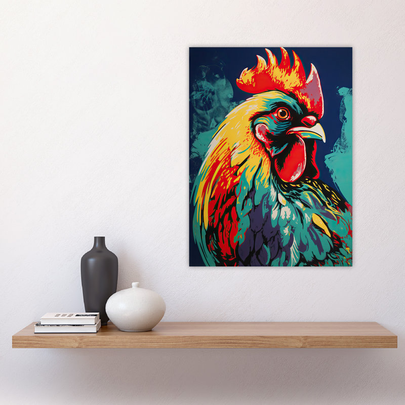 Wall Art Print Cockerel Rooster Chicken Hen Screen Vibrant Bold Bright Colourful Painting Poster