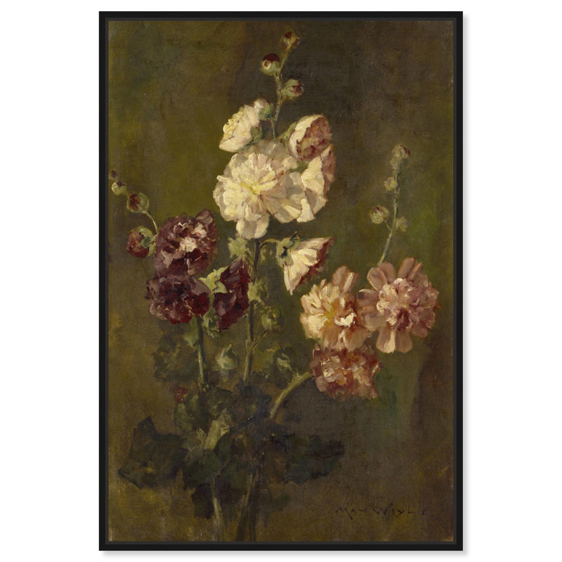 Art mural Max Weyl - Hollyhocks, H 16 po x l 11 po, Cadre noir