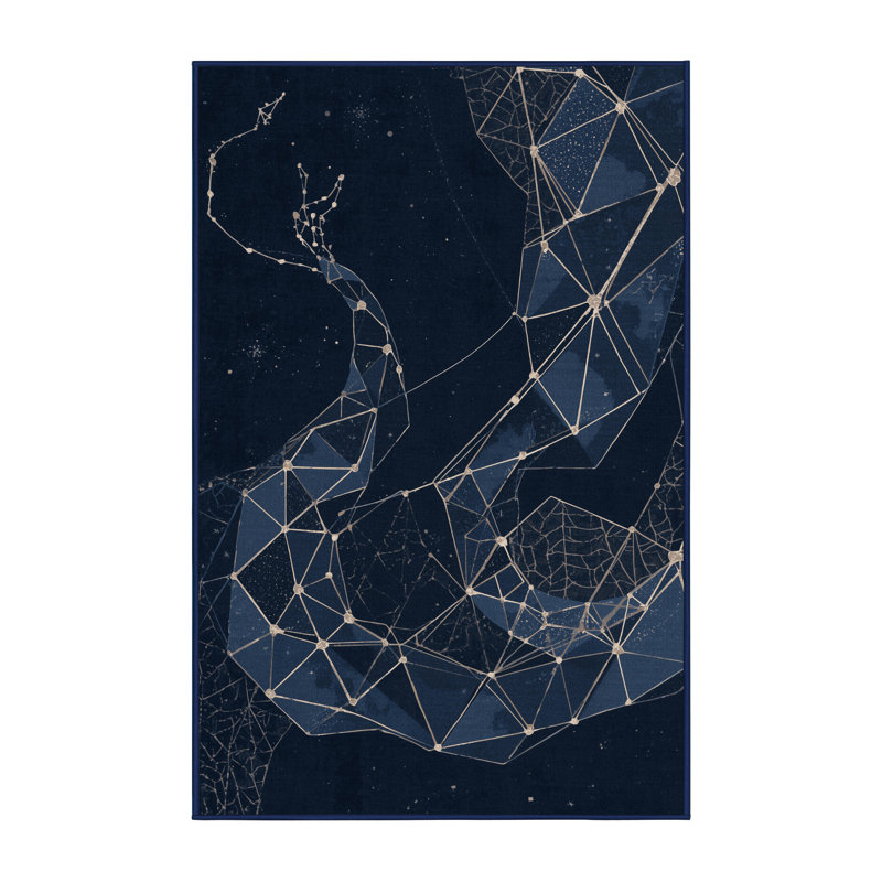Tapis bleu moelleux et moelleux à motif abstrait et moderne Churchton, 5 x 7