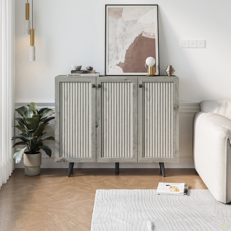 Armoire de rangement à trois portes, buffet en bois avec tablette réglable, armoire à café en bois, armoire de cuisine