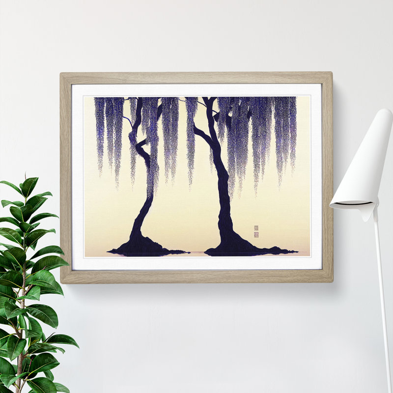 Elegant Weeping Willow Trees 1 Piece Single Picture Frame Painting, 34cm H x 46cm W x 2cm D, Oak