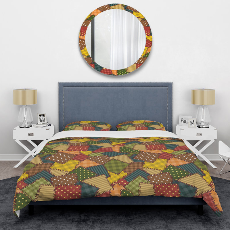 Multicolore carré patchwork - ensemble de housse de couette abstrait - microfibre de polyester
