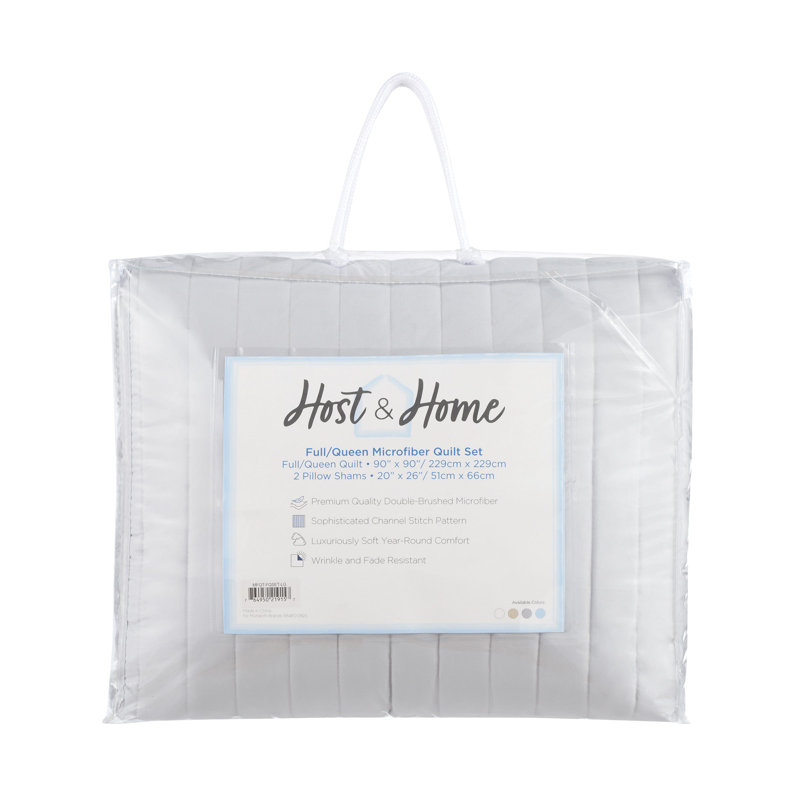 Host & Home Soft Brushed Lightweight Microfiber Quilt Set, Gray, King Quilt + 2 Shams