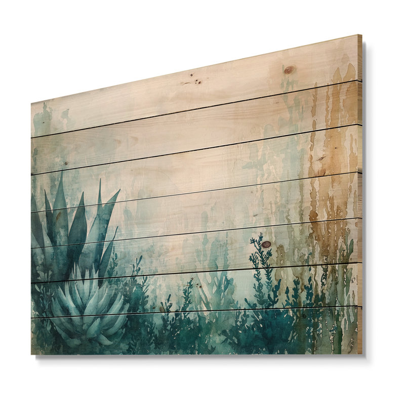 Cactus Forest Minimal Composition - Art mural traditionnel sur bois de pin naturel, H 10 po x l 20 po