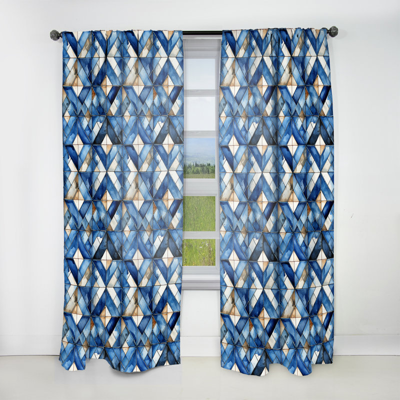 Rustic Cobalt Lattices Elegance - Rideau abstrait - Rideau géométrique obscurcissant - 1 panneau, L 52 po x L 90 po