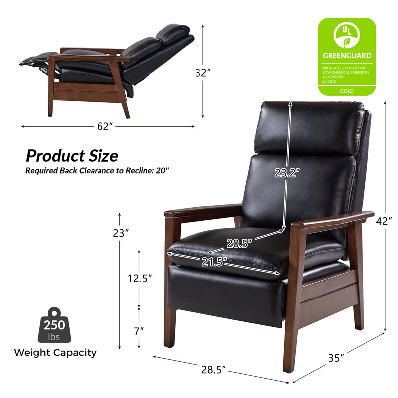 Ensemble de 2 fauteuils inclinables modernes en similicuir Branstetter de 28,5 po de largeur avec cadre en bois massif