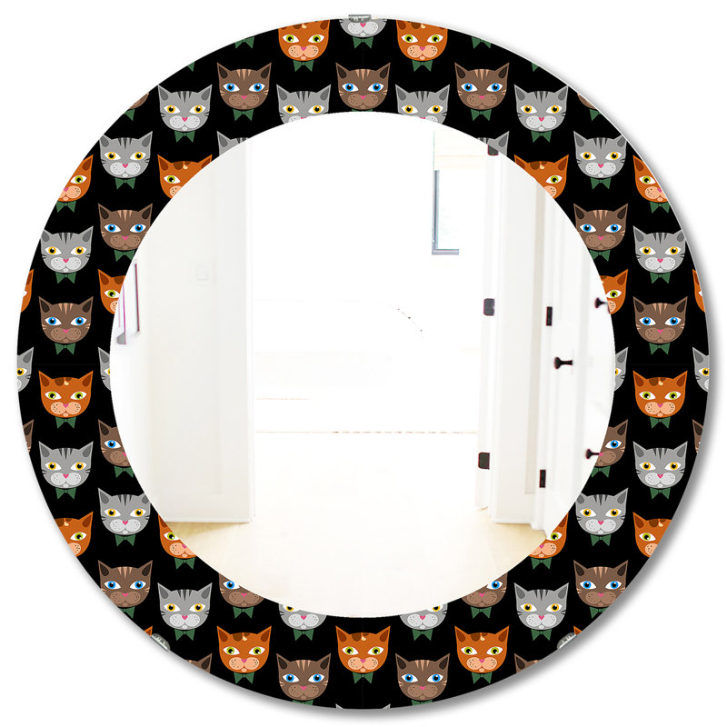 Cute Cats Pattern - Printed Modern Mirror - Oval or Round Wall Mirror, 31.5" H x 23.7" W