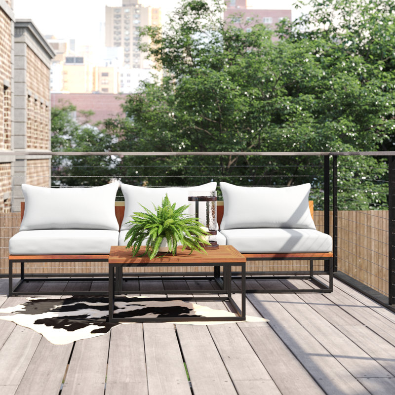 Horsforth 3-Person Solid Acacia Wood Outdoor Sofa and Coffee Table Set