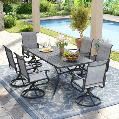 6-Person Rectangular Patio Dining Set With Swivel PVC-coated polyester Chairs