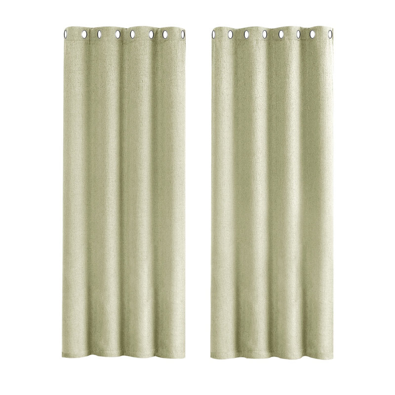 Linen Blend Blackout Curtain Panel Pair, 117cm Width x 160cm Drop, Green