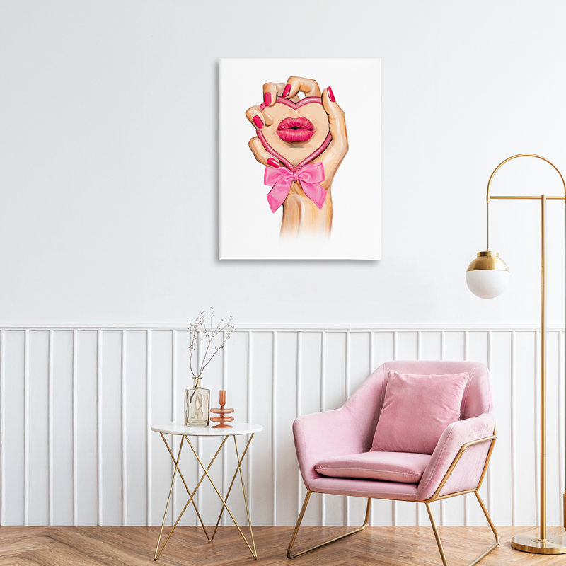 Lèvres roses sur toile miroir, design par Ziwei Li, H 20 po x l 16 po