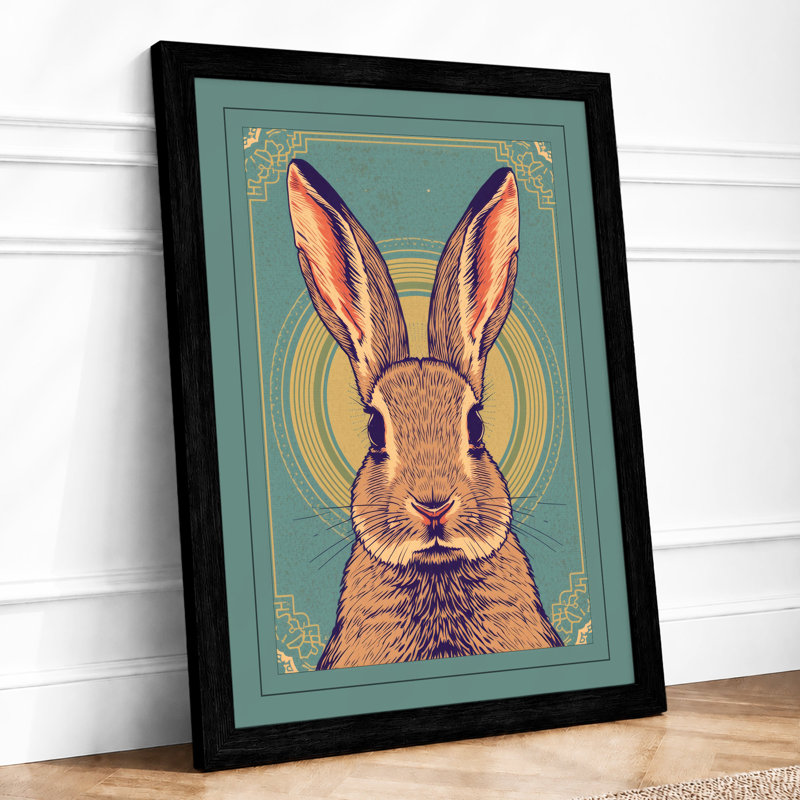 Gilt Rabbit Portrait Art Deco - Framed Print, Black, A3 - 42.0 x 29.7 cm