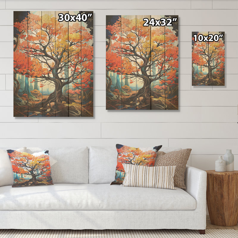 Érable néon vibrant - érable sur bois, art sur bois de pin naturel, H 20 po x l 10 po