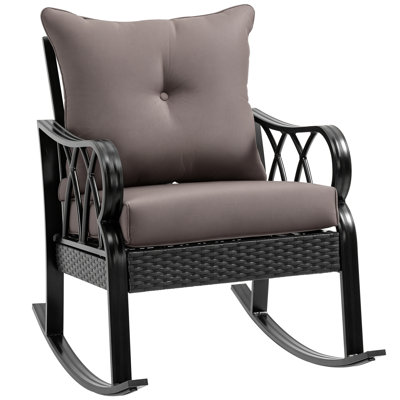 Fauteuil à bascule d'extérieur en osier, avec coussins rembourrés, en aluminium et rotin, idéal pour le jardin, la terrasse et le patio.