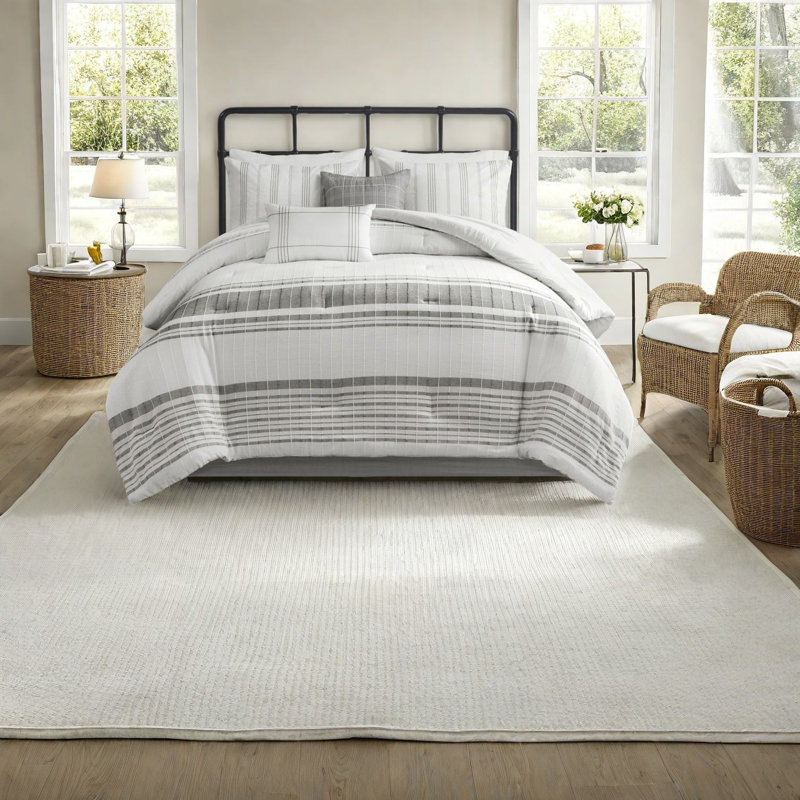 Ensemble de literie surdimensionnée en coton Farmhouse, grand, blanc / gris