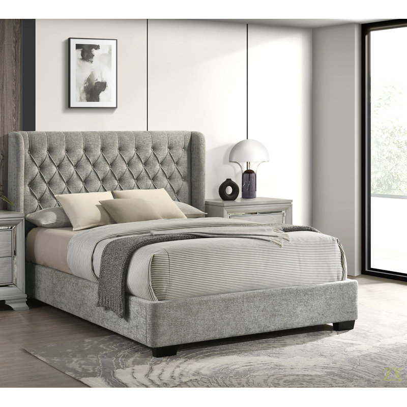 Tête de lit tapissier 1pc, Gris, Grand lit