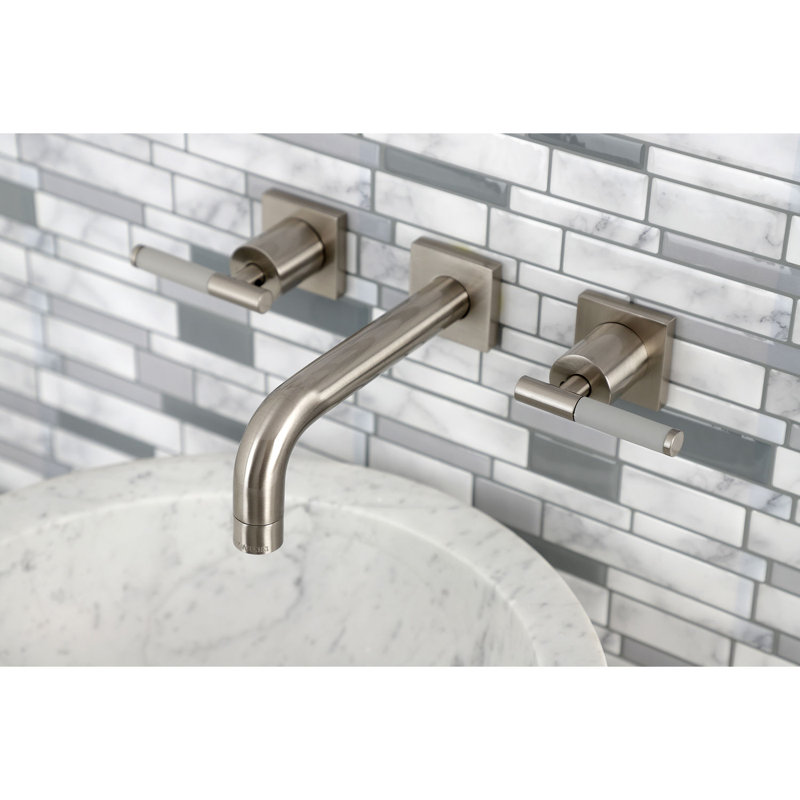 Kingston Brass Millennium Two-Handle 3-Hole Wall Mount Bathroom Faucet, Brushed Nickel, Lever