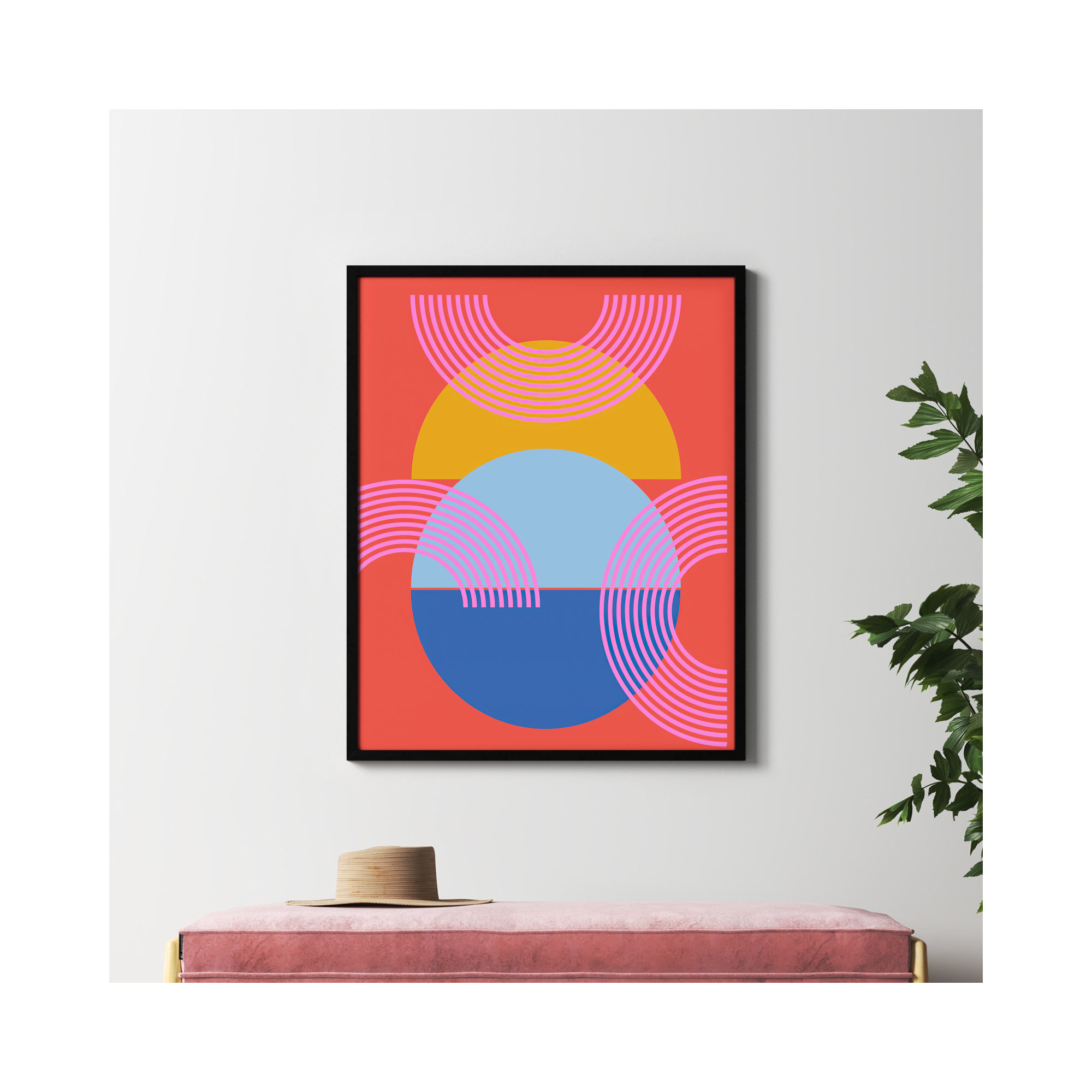 Shapes And Arches In Red by Beth Vassalo, Black, 41.25" H x 33.25" W x 0.88" D