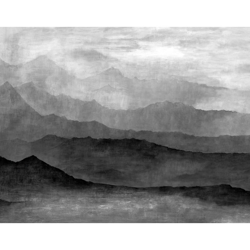 Panneau mural 6 panneaux Atmosphere Misty Mountains 8,2 pi de haut x 10,4 pi de large, Gris