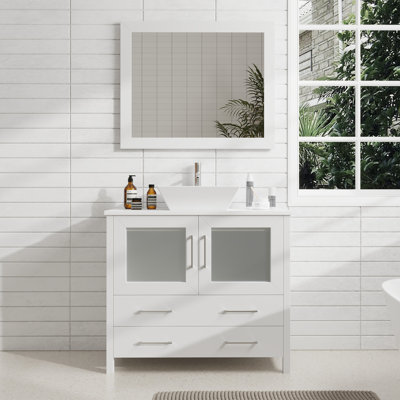 Ensemble de meuble-lavabo simple avec miroir 