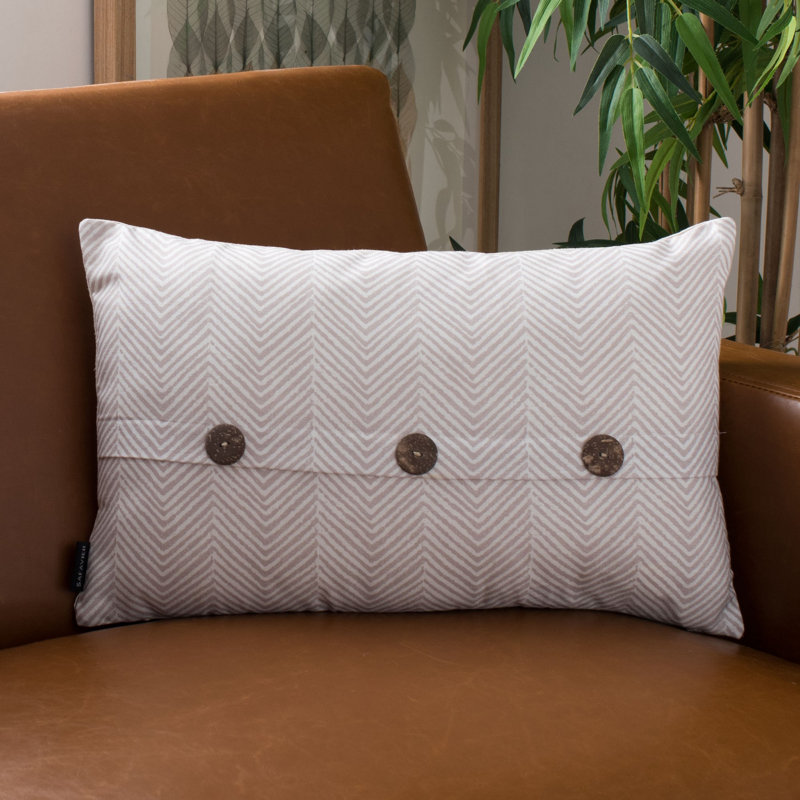 White Chevron Rectangular Pillow with Brown Button Accents