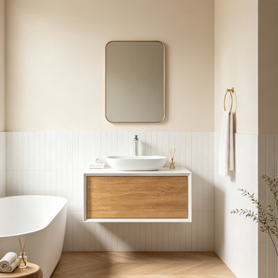  Meuble-lavabo mural simple 36 po avec comptoir à surface solide blanc, meubles-lavabos flottants