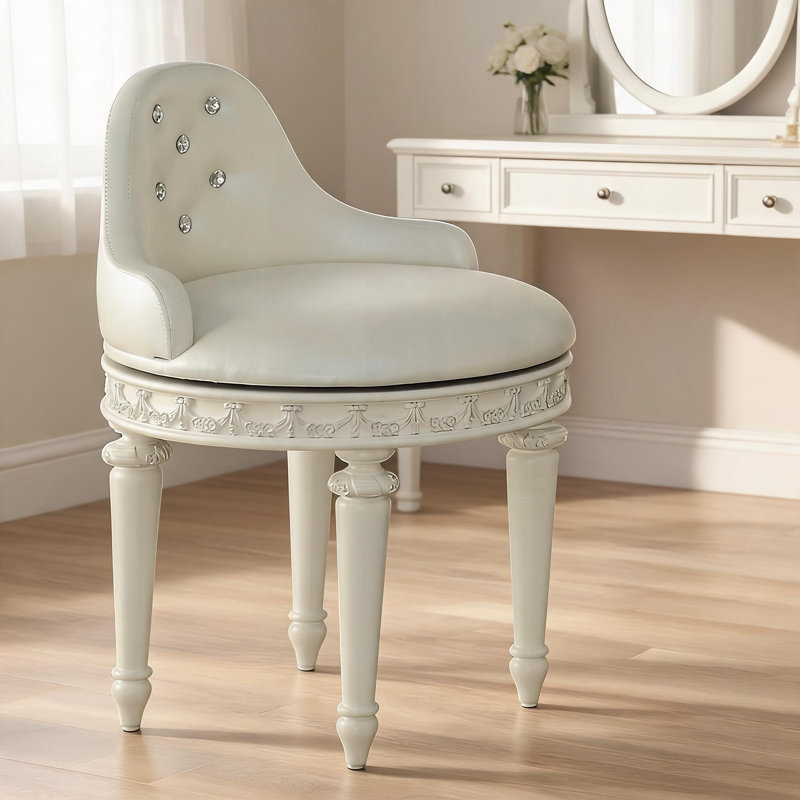 Fauteuil de chambre pivotant à 1 place en similicuir beige capitonné pour siège de meuble-lavabo de chambre, Beige