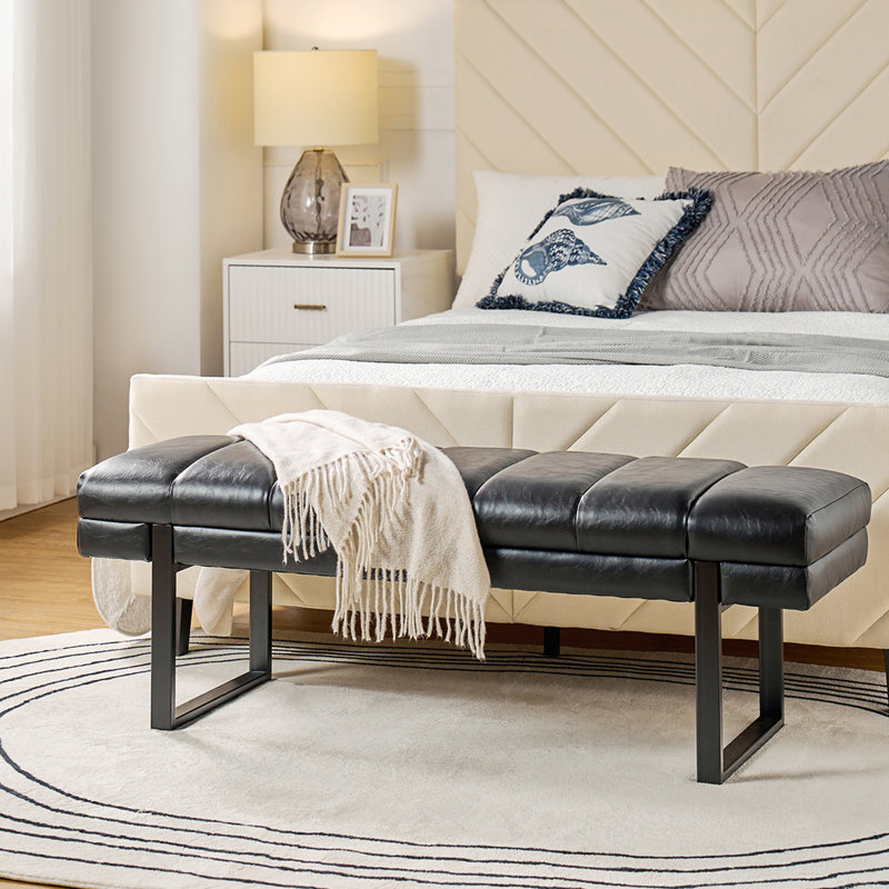 Anahli 52.5'' Wide Channel Tufted Design Vegan Leather Bench, Black