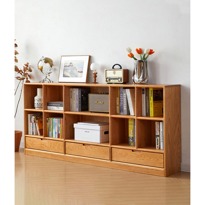 Armoire de rangement ouverte en bois massif avec 3 tiroirs, Bois naturel