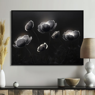 Art mural floral noir, toile éclipse de lune, lune éclipsée de fleurs noires