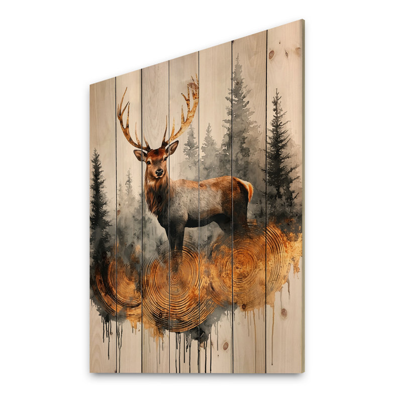 «Deer Guardian of the Forest III», art mural animal sur bois de pin, sur bois de pin naturel, H 32 po x l 24 po x P 0,78 po