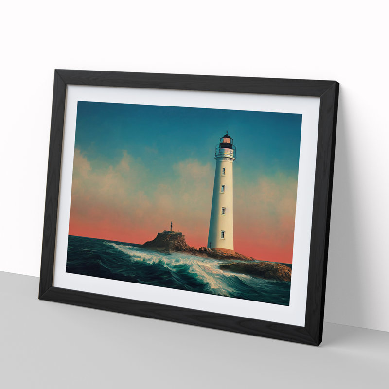 XH1022-1877X Charismatic Lighthouse - Single Picture Frame Print, Black, 25cm H x 34cm W x 2cm D