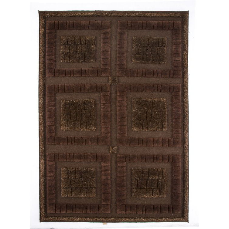 Effron Geometric Hand Knotted Wool Chocolate Area Rug