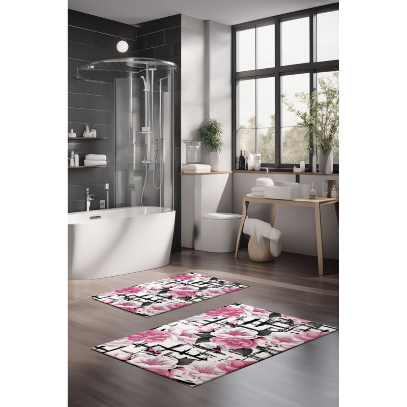 Ensemble de tapis de bain de luxe Eakly (2 pièces), 100% polyester, 16,0 x 23,6 pouces et 23,6 x 39,4 pouces | Conception antibactérienne antidérapante, hauteur de poils de 0,3 po | Lavable à la machine, durable et facile à nettoyer | Idéal pour la décoration de salle de bain
