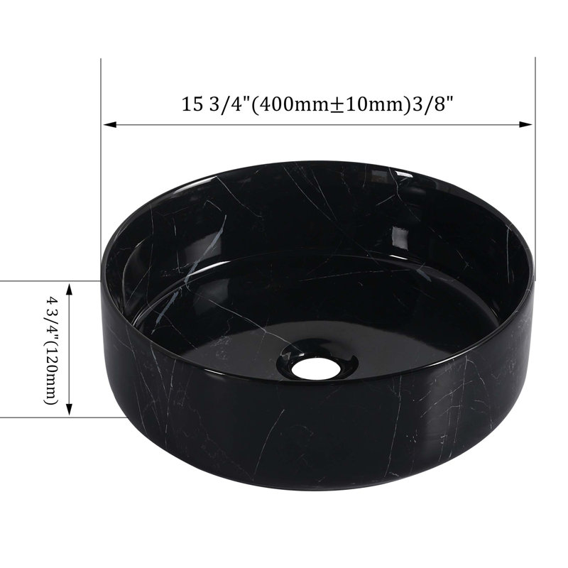 Ceramic Round Above Counter Bathroom Sink Art Basin, Black