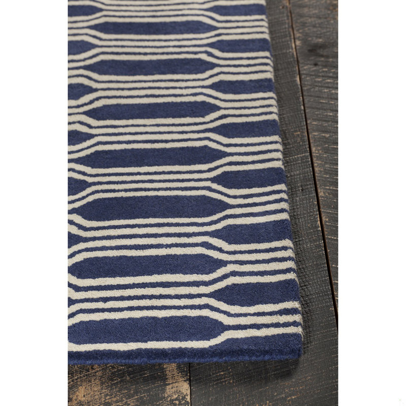 Tapis bleu marine et crème en laine touffeté à la main Preston Authentic, Rectangle 5 pi x 7 pi