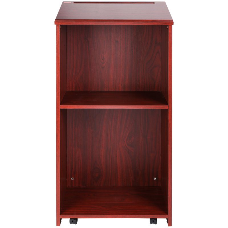 Brown 47" Wood Podium Stand with Adjustable Shelves and Casters