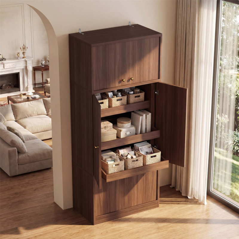 Grand garde-manger de 71 po avec tablettes réglables, bois de qualité E1, rangement autoportant pour la cuisine et la salle de bain