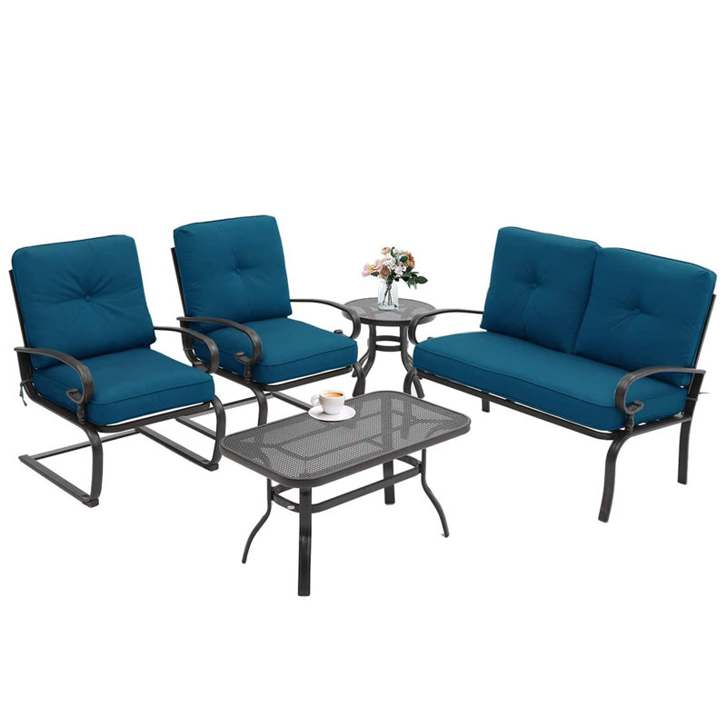 Alekto 4 - Person Patio Conversation Sets with Cushions, Peacock Blue