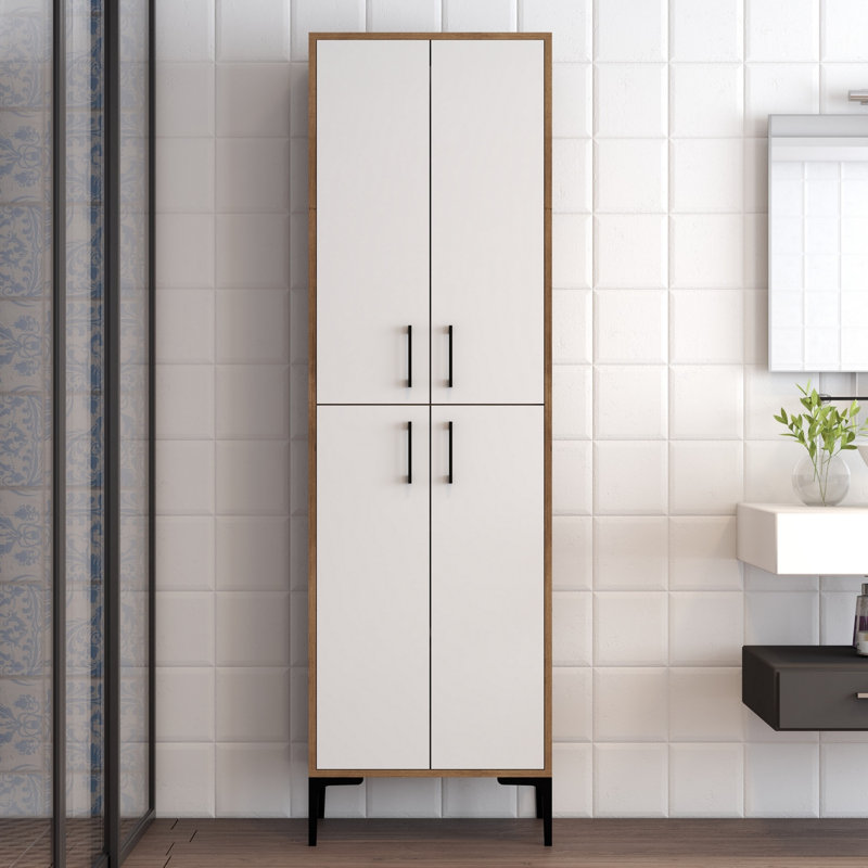 Arvydas Freestanding Linen Cabinet, White/Wood