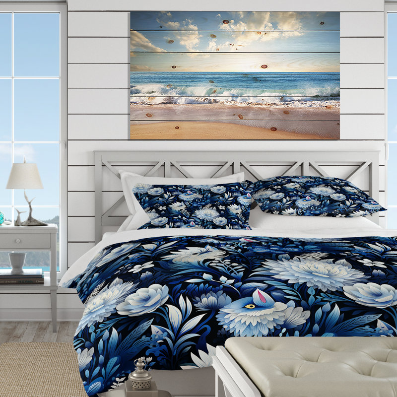 Russian Blue And White Flowers Reflections - Ensemble de housse de couette botanique