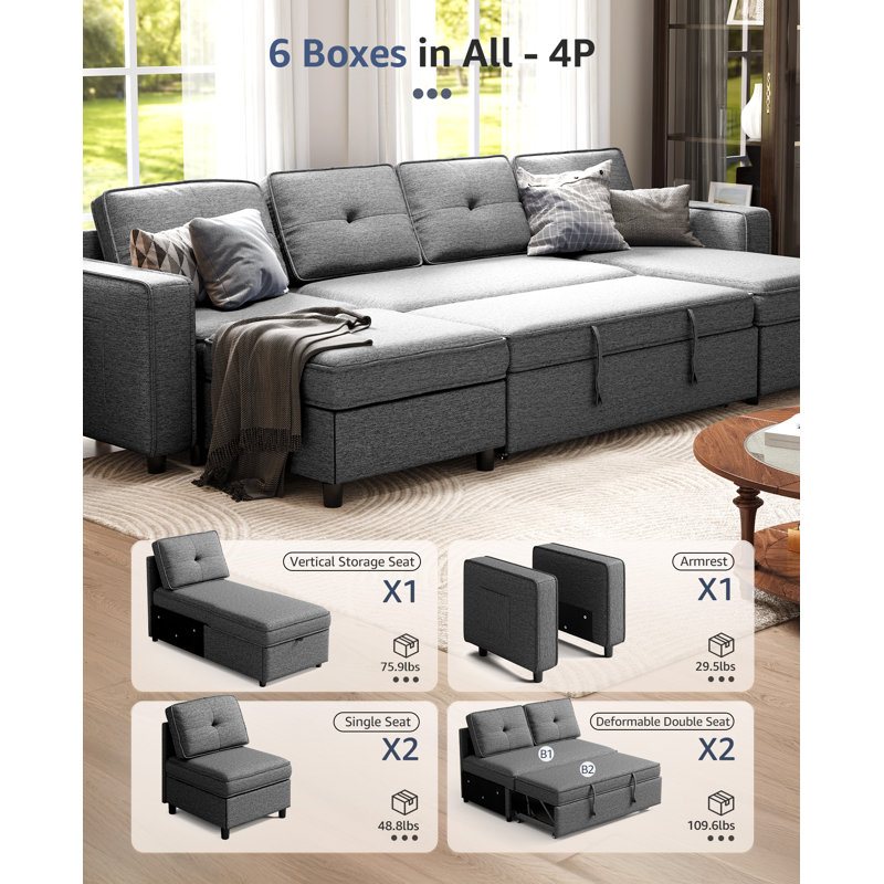 Modular Sofa with Hidden Storage, Customizable Layout, Easy Assembly – Comfortable & Durable for Any Space, Gray
