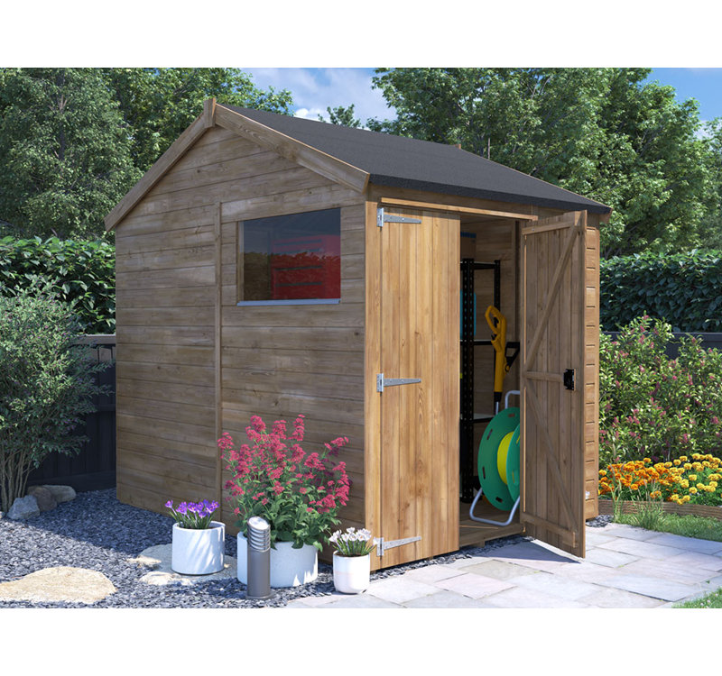 Dunster House Wooden Shed 1.8 x 2.4m (6' x 8') 12mm Walls Outdoor Garden Storage, Apex Roof With Window, Overlord Modular