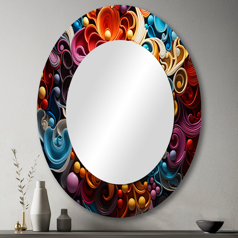 Opt Art Vibrant Illusions I - miroir mural Op Art, miroir décoratif moderne, impression d'art en métal, 36 po x 24 po, Ovale