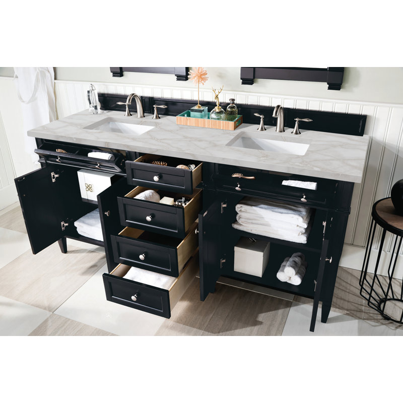 Meuble-lavabo double l 72 po Dussault, Noir onyx, Argent victorien, 8 po