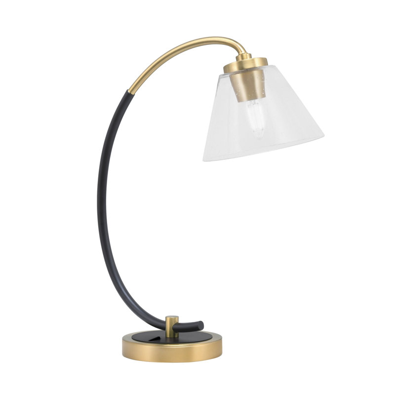 Lampe de bureau Ashville avec verre mousseline blanc 7 po, Blanc, Noir mat / laiton