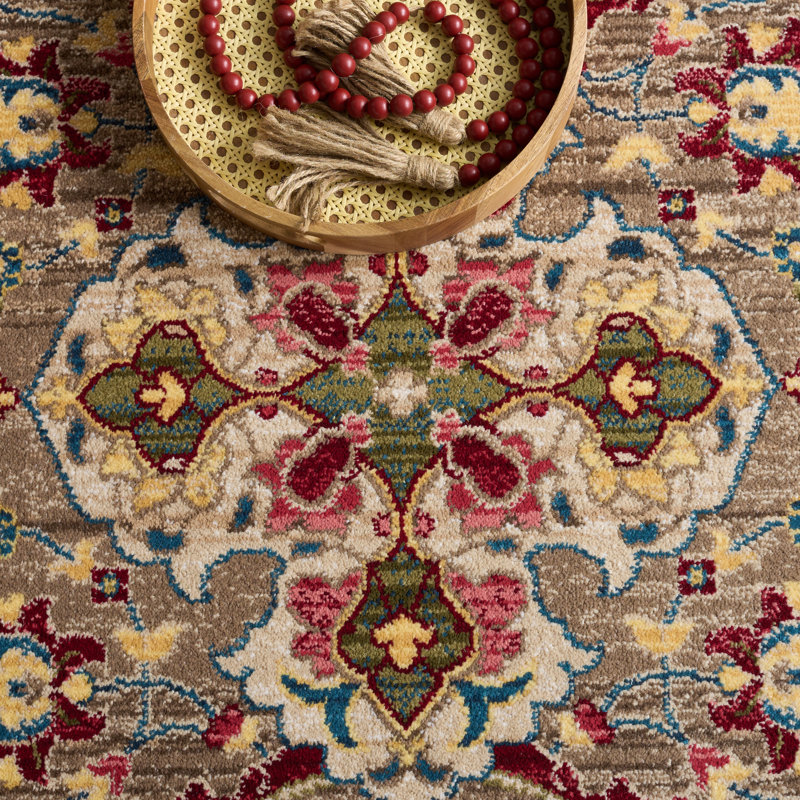 Tapis oriental performance Bisen, Taupe / Bleu, Rectangle 6' x 8'