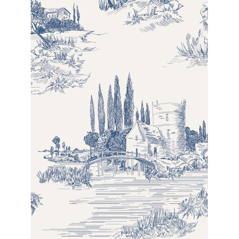 Panneau de papier peint adhésif Aala, L 2 pi x H 18 pi, Bleu marine